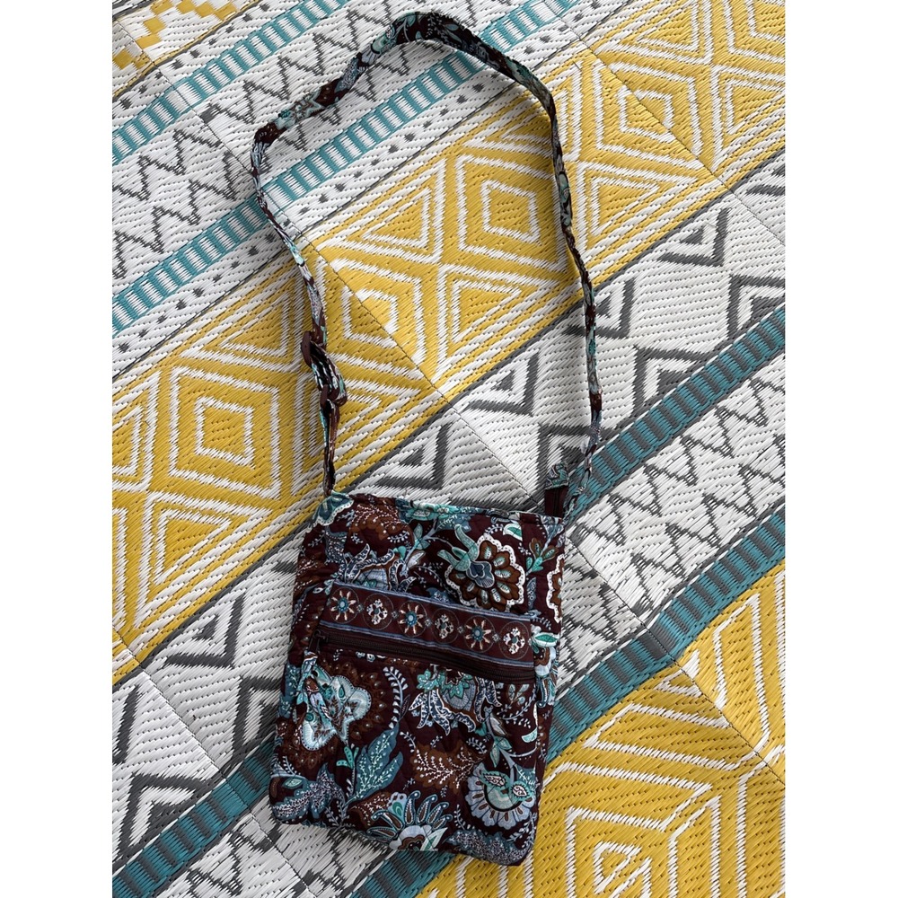 Vera Bradley LIKE Brown Teal Paisley Quilted Cotton Crossbody Hipster Bag